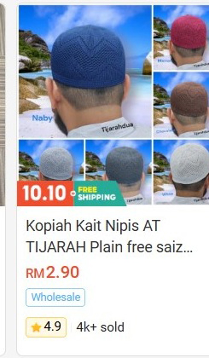 Kopiah Kait Nipis At-Tijarah Plain Free Size