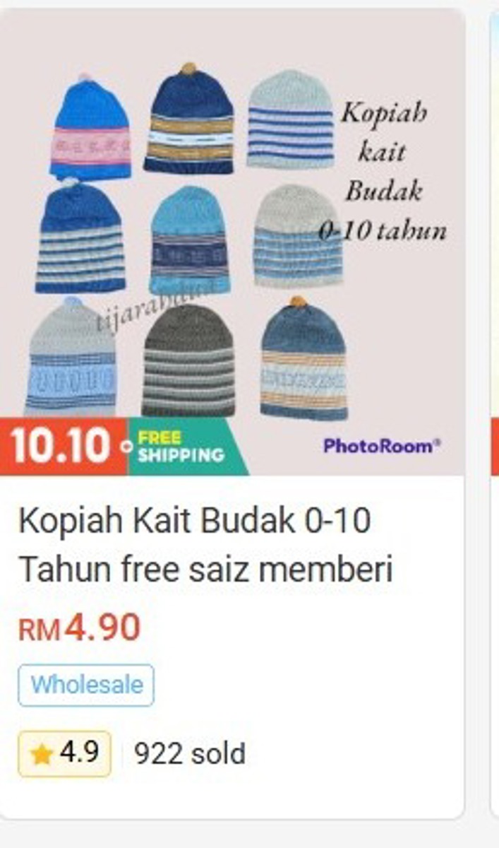 Kopiah Kait Kids 0-10 Years Free Size